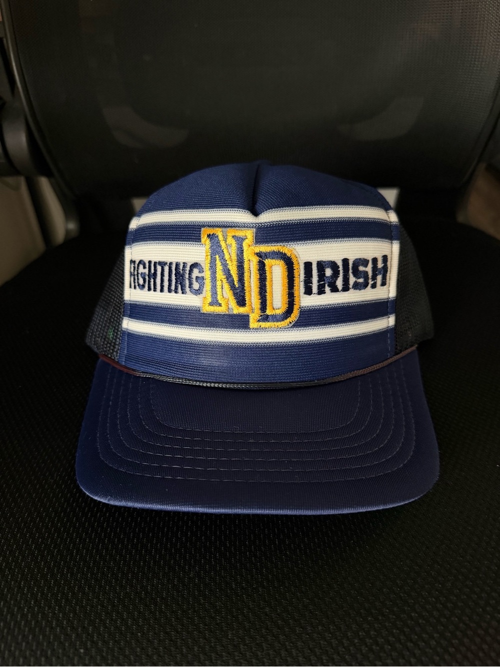 Vintage 80s University Notre Dame Fighting Irish Navy Mesh Trucker Hat Snapback
